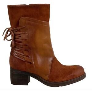 Miz Mooz Sakinah Boots 9 39 NWT Lace Mid Calf Brown Heel Western Boho Whimsi